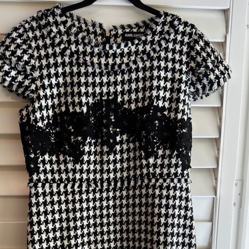 Karl Lagerfeld Black and White Houndstooth Tweed Top Dress